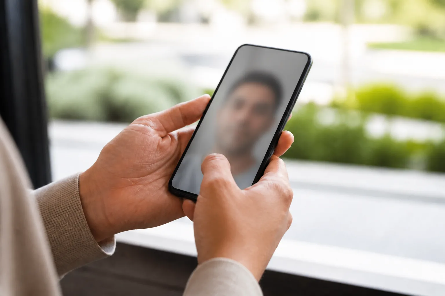 A person completing an identity check on their phone